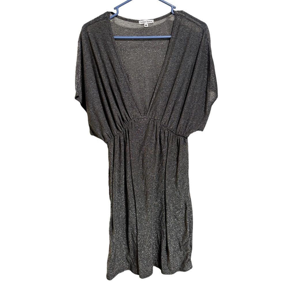 Velvet Torch Women’s Gray/Grey Silver Shimmery Metallic Disco Dress. Size Medium
